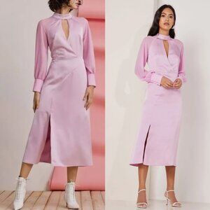 Anthropologie Foxiedox Orchid Satin Front Split Halter Neck Keyhole Midi Dress L